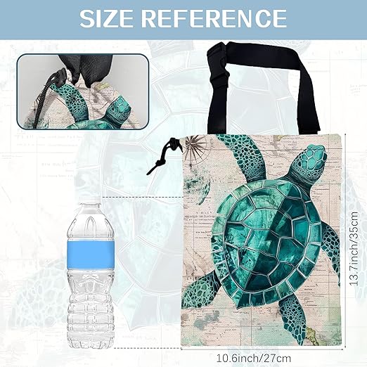 Watercolor Sea Turtle Car Trash Bag,Vintage Map Strap Drawstring Car Garbage Bags,Car Back Seat Organizer with Adjustable Buckle for Car Accessories