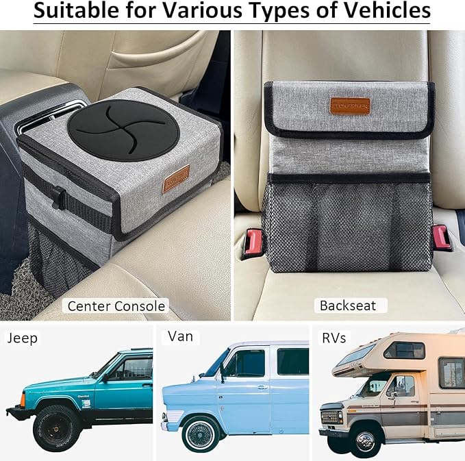 ELONGRIVER Car Trash Can Bin for Back Seat Leak Proof, Cute Car Trash Bag Hanging, Vehicle Trash Can for SUV Truck Van, Automotive Garbage Cans Front Seat Grey