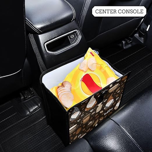 Car Trash Can Organizer Bin with Adjustable Strap for Back Front Seat Console Waterproof Leakproof Collapsible Portable 8.66 Inch Brown Gnomes Coffee Beans Cups