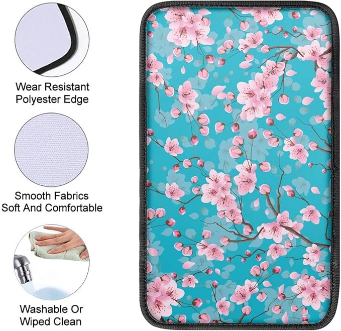 Cherry Blossom Car Center Console Cover,Comfortable Car Armrest Cover Pad,Universal Fit for Sedan, Truck, SUV