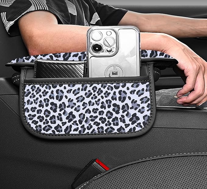 Forala Auto Center Console Pad PU Leather Car Armrest Seat Box Cover Protector Universal Fit (White Gray)
