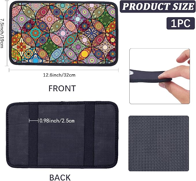 CREATCABIN Car Center Console Pad Flower Auto Armrest Seat Box Cover Car Armrest Pad Auto Center Console Cover with Bands Smooth Fabrics Soft and Comfortable for Vehicle SUV Truck 12.6×7.5in