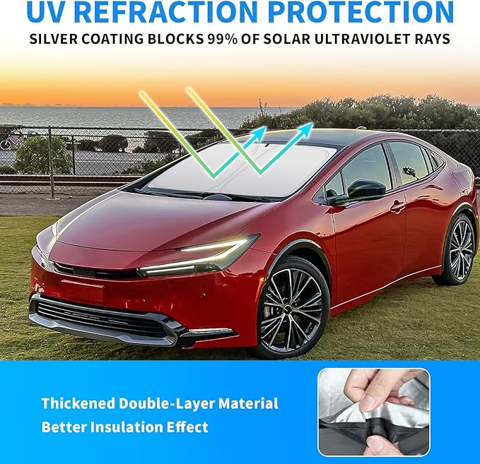 Thickened 2-Layer Front Windshield Sun Shade Compatible for Toyota Prius XW50 2016-2022, Foldable Custom Fit Sunshade Blocks 99% Heat, Keeps Car Interior Cool (for Prius XW50 2016-2022)