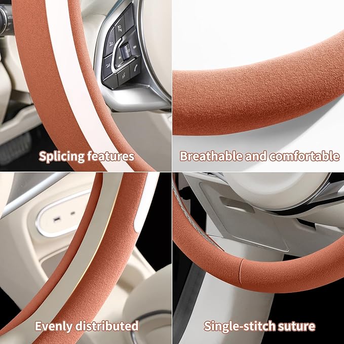 Steering Wheel Cover, Universal 15 inch, Faux Leather Steering Wheel Protector, Anti-Slip, Breathable & Heating-Compatible for Cars Trucks SUVs Vans
