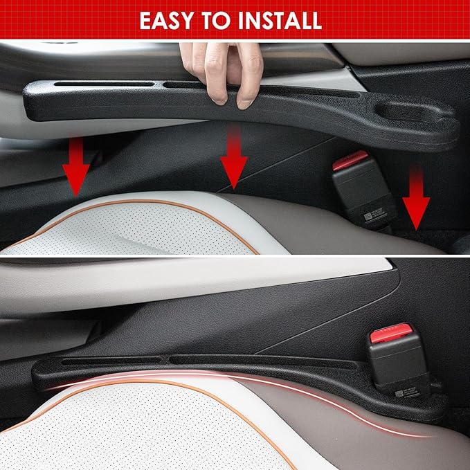 acetek Car Seat Gap Filler 2 Pack, Gap Stopper Fill Gap Between Seat and Console, Car Seat Gap Filler with Built-in Recessed Storage Organizer