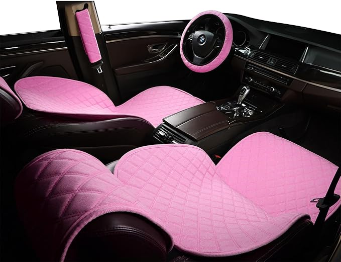ENOGE Linen Car Seat Covers Front Seat Covers Breathable Cloth Fabric Car Seat Protector Universal Fit Most Automotive, Van, SUV, Trucks(Pink, 1 Front Set)