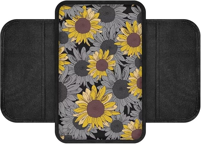 Dreaweet Sunflower Print Center Console Armrest Cover with Side Pockets Universal Armrest Cover for Car Truck SUV Van,Soft Non-Slip Car Arm Rest Cover Pad