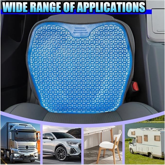 Gel Car Seat Cushion, Cooling Breathable Car Driving Seat Protector Cover, Comfortable Anti-Slip Chair Cushion Pad, Universal Automotive Interior Accessories for Sedan & Office (Blue)