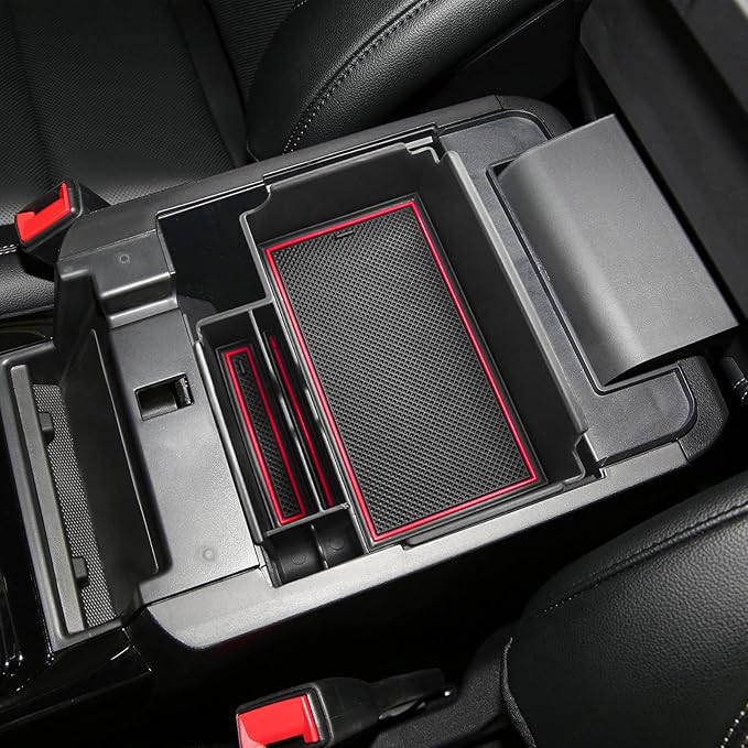 Center Console Organizer Compatible with Ford Explorer 2020 2021 2022 2023 2024 2025 2026 Interior Accessories, Coin Holder Armrest Secondary Storage Box Container Insert Divider Tray, Red