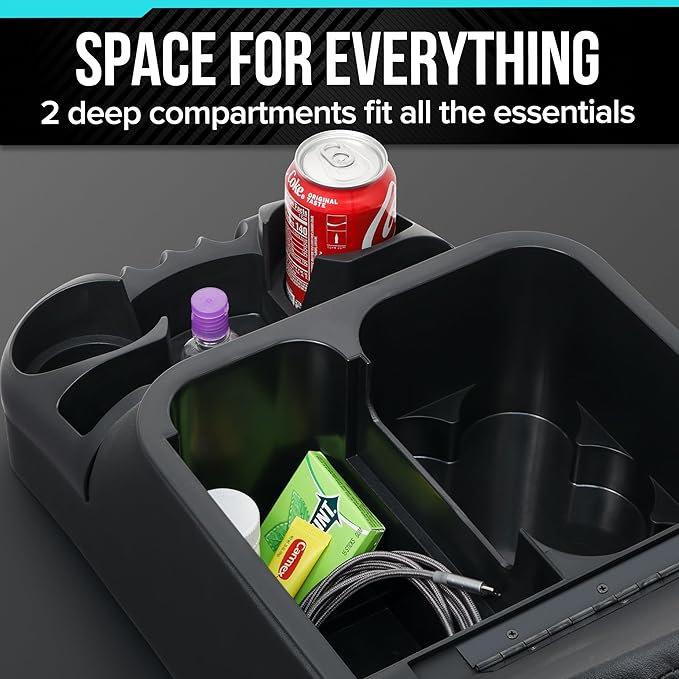 Center Console for Truck Bench Seats, Vehicle Organizer, Medium, Made in USA (Black)