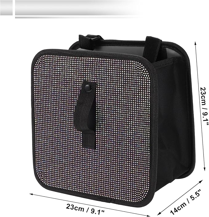 1 Pcs Universal Car Trash Can Hanging 9.1" Length 5.5" Width 9.1" Height Trash Bin Multicolor Fabric Rhinestone