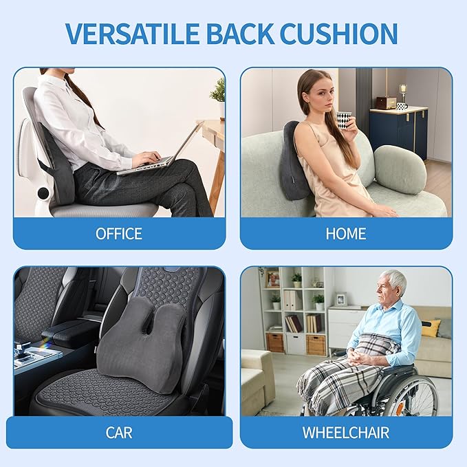 Zickskt Lumbar Support Pillow for Office Chair - Memory Foam Back Cushion for Chair, Car, Couch - Lumbar Pillow Promotes Better Posture, Back Pain Relief with Adjustable Strap & Non-Slip