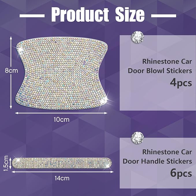 Frienda 10 Pieces Bling Car Accessories for Women Bling Car Door Handle Protector Door Handle Covers for Car Rhinestone Car Bowl Protector Accessories Women Stickers(Colorful)