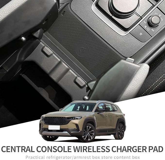Center Console Wireless Charging Mat for Mazda CX-50 2026 2025 2024 2023 Silicone Wireless Phone Charging Pad for 2025 CX50 Non-Slip Mat Interior Accessories Black