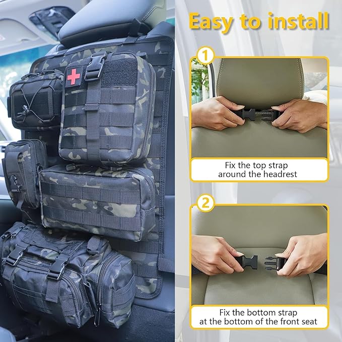 BXBXHD 6 Pack Tactical Truck Organizer Back Seat Storage Car Seat Storage Bag Molle Panels for vehicles, Car and SUV with Lots of Handy Compartments (Black Camo)