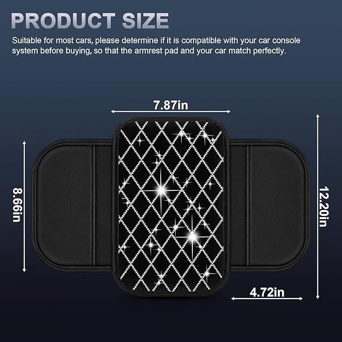 Bling Car Center Console Cover Fit for Subaru Outback Diamond Car Armrest Cover Cushion with 2 Storage Pockets