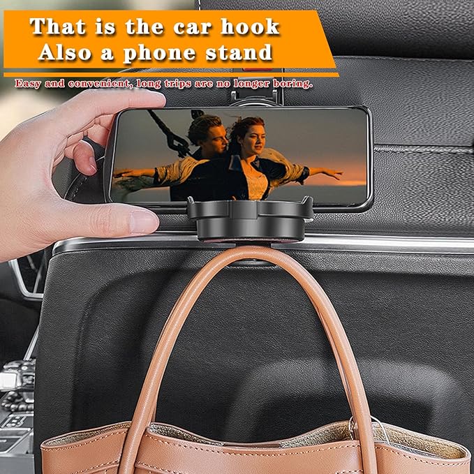 Car Headrest Hook - 2 in 1 Multifunction Phone Holder & Cup Holder, Back Seat Organizer with Sturdy Anti-Slip Design for Phones, Bags, Cups - Universal for Most Vehicles (Red-1PC)