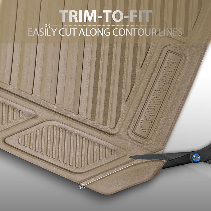 CAR PASS Rubber Car Mats, Waterproof Car Floor Mats All Weather Car Mat Full Set 3 Piece, Tan Automotive Floor Mat Trim to Fit for Cars Sedan SUVs Trucks, Anti-Slip Easy Clean, All Beige