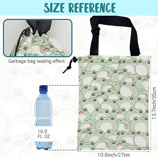 KXWQTRDD Car Garbage Bag Cute Frog Kiddie Hanging Canvas Car Trash Bag Waterproof Drawstring Car Back Seat Organizer for Car Back Front Seat Console with Adjustable Buckle