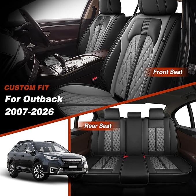 TTX LIGHTING Seat Covers Fit for Subaru Outback 2007-2026 Seat Covers Full Set Car Seat Covers Faux Leather Breathable Waterproof Car Seat Protector (5 Seats, Black&Grey)