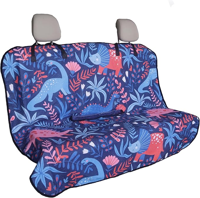 LoyaGour Back Seat Cover for Car Trucks Van SUV,Waterproof Rear Bench Towel Seat Covers for Dogs and Kids,Automotive Backseat Protector (Dinosaur)
