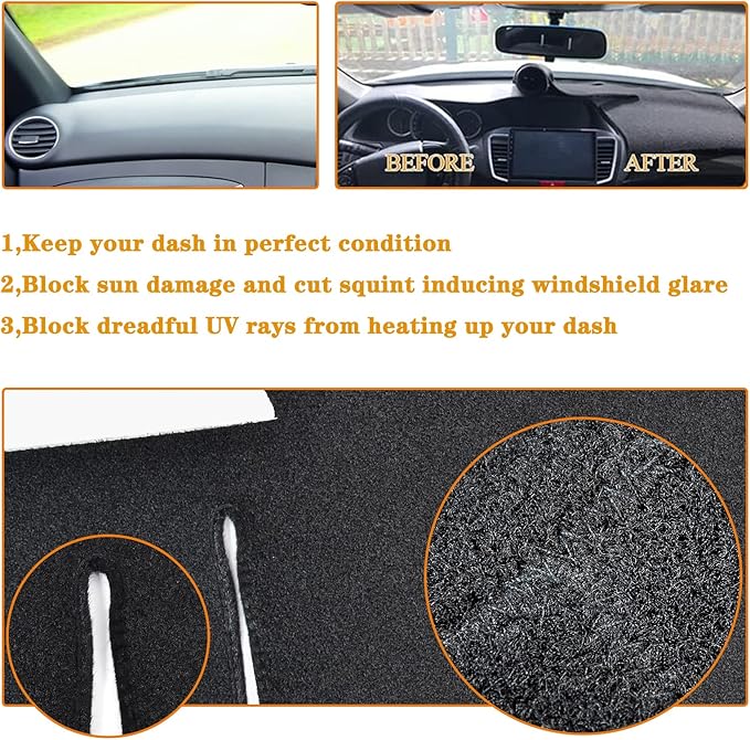 Hex Autoparts Dashboard Dash Board Cover Mat Carpet Compatible with 2002-2005 Dodge Ram 1500 2003-2005 Dodge Ram 2500 3500 (Black)