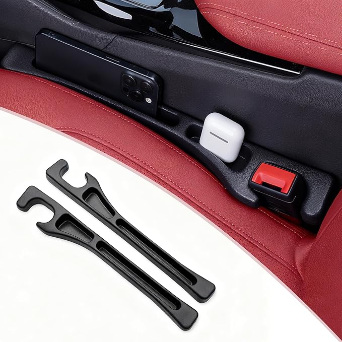 TATATOO Car Seat Gap Filler, Seat Side Gap Filler Organizer with Phone Holder, Universal Fit in Between Car Seat Catcher, Perfect for Car, SUV, Truck (Slotted, Black)