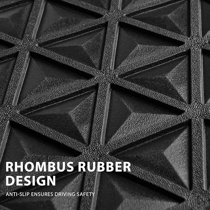 CAR PASS Bling Diamond Car Mats Rubber Floor Mats Full Set Anti-Slip 3D Rhombus Waterproof Trim to Fit Liner Universal Glitter Crystal Sparkly Shining Rhinestone Girl Women SUV Sedan Van, Black Silver