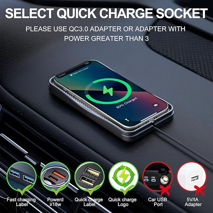 Car Wireless Charger Pad, 15W Fast Wireless Car Charger, Non-Slip Phone Charger Compatible with iPhone 16/15/14/13/12, Samsung S25–S9, Android Phones ﻿