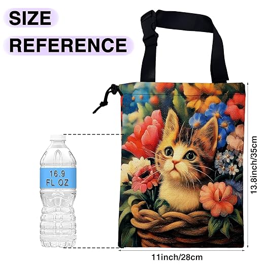 UUCBTAH Car Trash Bag Cute Cat Surrounded by Flowers Car Trash Bin Leakproof Waterproof Car Trash Can for Back Seat, Foldable Car Garbage Bag with Adjustable Straps and Drawstring for Car Accessories