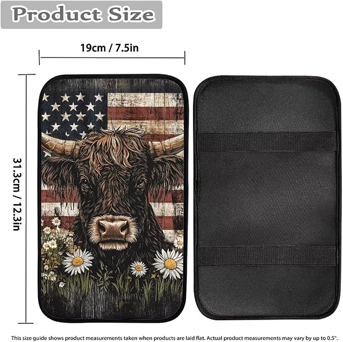 Highland Cow Arm Rest Cover Car Center Console Cover Easy to Install Car Decor Accessories Auto Armrest Console Cover for Most Vehicle, SUV, Truck, Cars