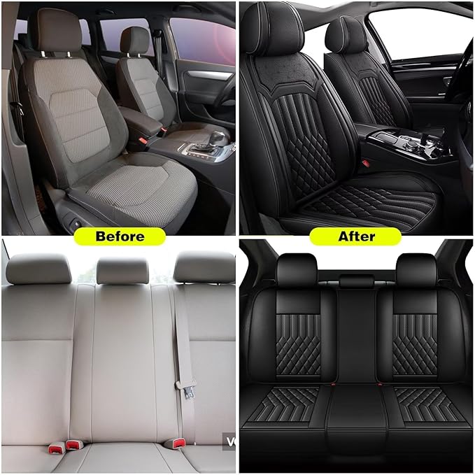 TTX Car Seat Covers Full Set Fit for Infiniti Q50 2014-2025 2026 Breathable Leather Seat Protector with Airbag Compatible Automotive 5 Seat Cushions Cover with Beautiful Patterns (Black)