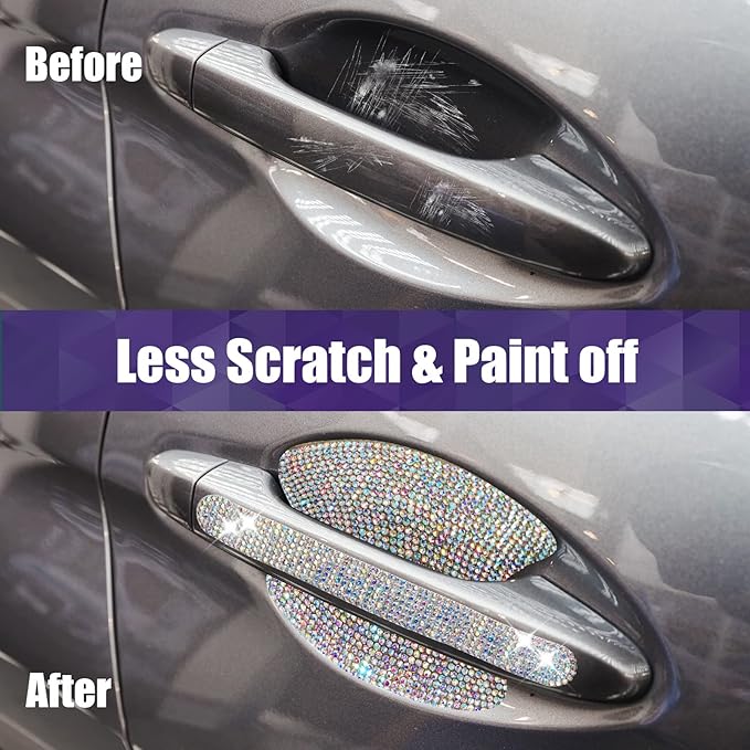Frienda 10 Pieces Bling Car Accessories for Women Bling Car Door Handle Protector Door Handle Covers for Car Rhinestone Car Bowl Protector Accessories Women Stickers(Colorful)