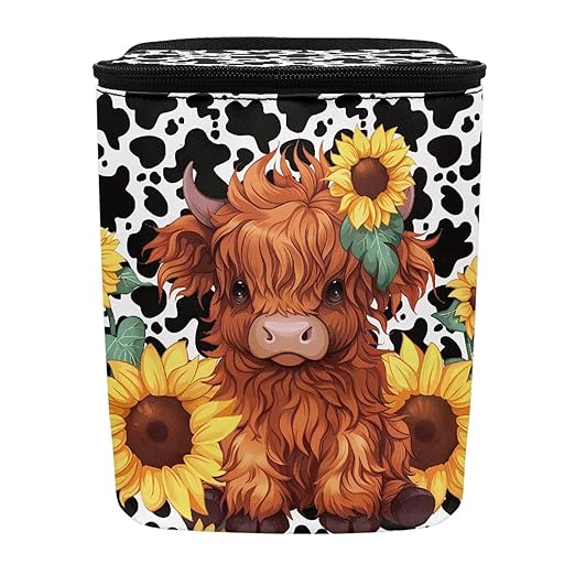 KEIAHUAN Highland Cow Sunflower Foldable Car Trash Bag Hook Hanging Car Garbage Can Holder Leakproof Storage Organizer for Camping Car Interior Accessories