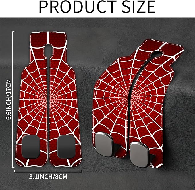 AEWNUNK 1 Pack Purse Hook for Car Red and White Spider Web Headrest Back Seat Hook Premium Leather Double Metal Hanger Storage Pack Bag Purse Holder Car Accessories