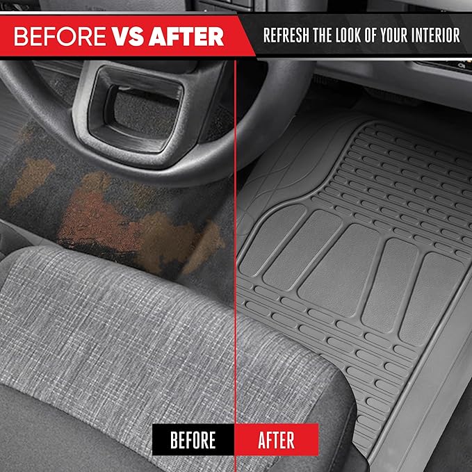 BDK Motor Trend WingRunner Heavy Duty Rubber Rear Floor Mats Liners, Back Row Non-Slip All Weather Interior Protection Universal Fit Design for Trucks Cars Sedans SUV, Fits 2nd or 3rd Row Rear - Black