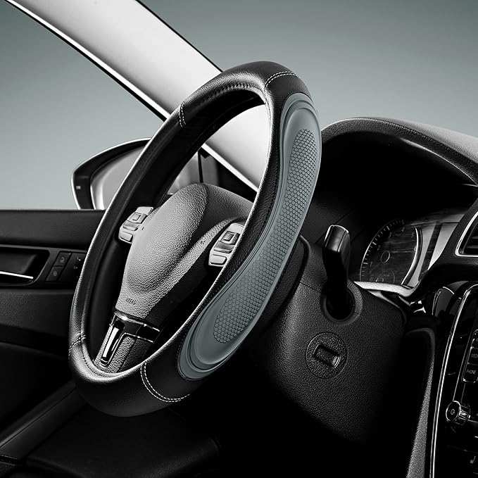 Road Comforts Car Steering Wheel Cover - Microfiber Leather Steering Wheel Wrap Sports 14.5-15 Inch Steering Wheel Cover Non-Slip for Men Women Grey Color