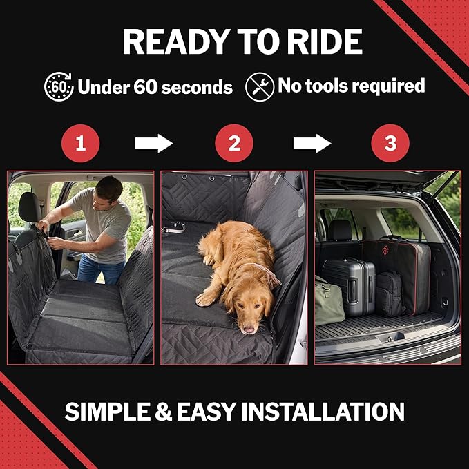 PetSuite Hard Bottom Dog Car Seat Cover for Back Seat – 300-lb Strength Pet Cover for Dogs with 40% Extra Space, Waterproof Nonslip Backseat Hammock for Trucks (Truck)