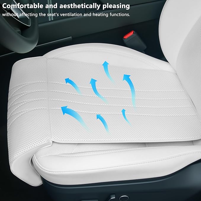 Car Seat Extender Leg Extender Support Cushion for Driver Seats Office Chair, Leather Auto Bottom Seat Protector Cover with Leg Extender, Car Seat Cushion Legs Rest Pads, White