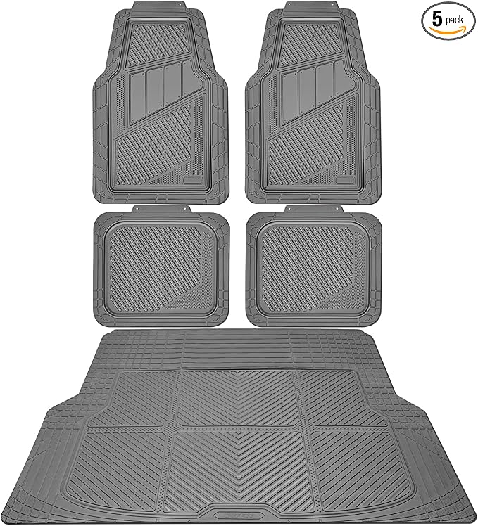 CAR PASS Heavy Duty Rubber Floor Mats Gray Car Mats Full Set with Trunk Cargo Liner - Universal Waterproof Floor Mats for Car SUV Truck, Durable All Weather Automotive Liner Mats (All Gray)