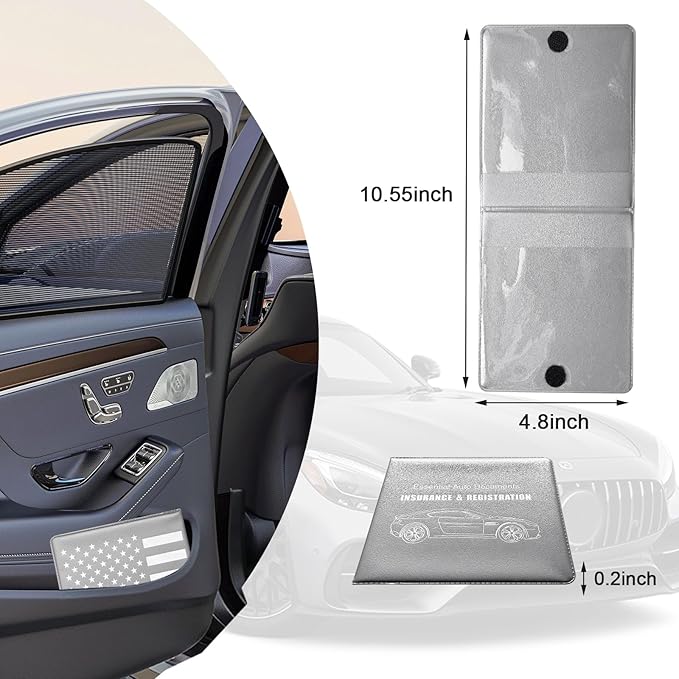 Ziciner Car Registration Insurance Holder, 2Pack Essential Auto Card Document Glove Box Organizer with Touch Fastener, Vehicle Interior Accessories Perfect for Most Car, Truck, SUV (Gray/Back Flag)
