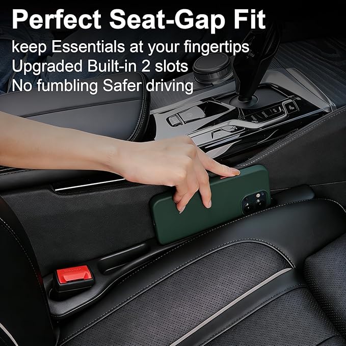 2 Pack Car Seat Gap Filler, No-Drop Seat Side Gap Seam Filler Organizer with Phone Holder, Universal Fit Fill The Gap Between Seat and Console, Auto Accessories for SUV Truck Sedan