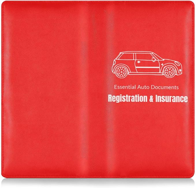 Caihoyu Custom Car Registration and Insurance Card Holder Personalized Leather Glove Box Organize Men Women Wallet Accessories Case for Cards, Essential Document Driver License Red