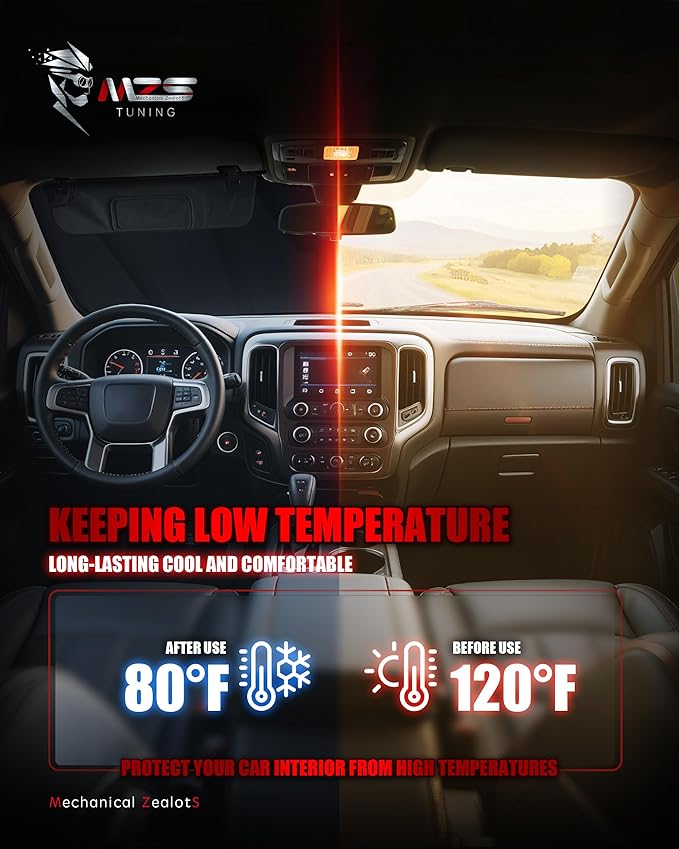 MZS Windshield Sun Shade Compatible with RAV4 2013-2018, Foldable SUV Front Window Sunshade with Storage Pouch, Sun Visor Shield Accessories for Interior Protector