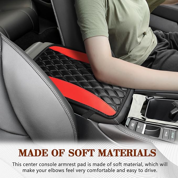 Car Armrest Cover, Car Center Console Cushion Pad, PU Leather Auto Armrest Cover Protector, Universal Armrest Waterproof Non Slip Interior Accessories Suitable for Most Cars, Vehicles, SUVs