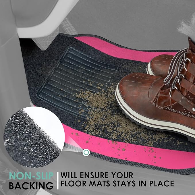 FH Group Automotive Floor Mats – Universal Fit Premium Carpet Car Mats with Driver Heel Pad, Full Set for Cars, SUVs & Trucks - Pink