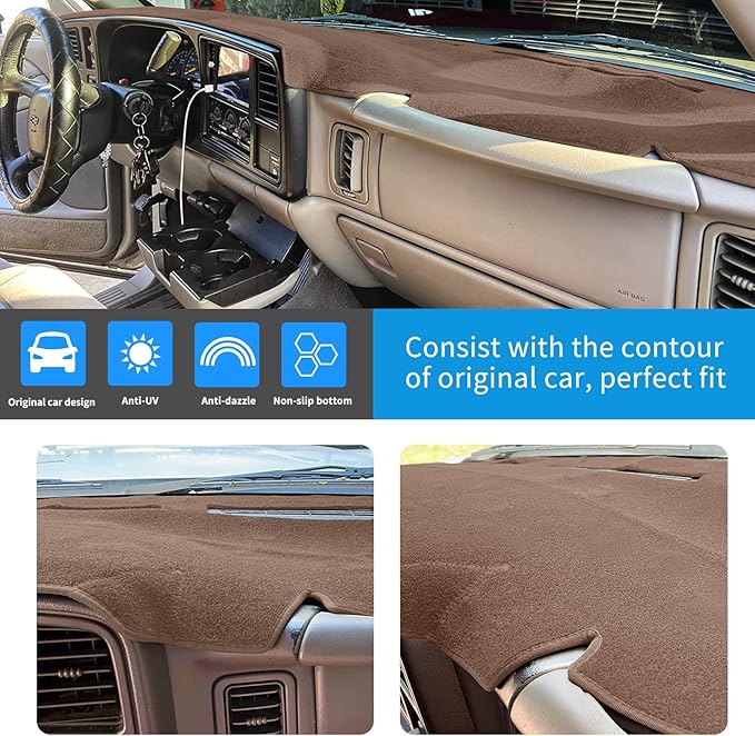 Dashboard Cover for Chevrolet Silverado 1500 2500 3500 1999-2006 Avalanche Chevy Tahoe Suburban GMC Sierra Yukon Dash Cover Mat(Premium Carpet, Brown)