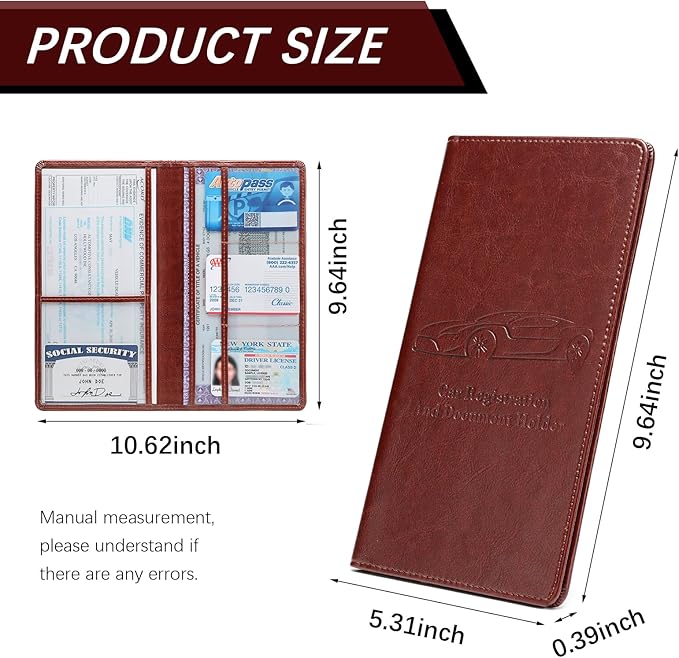 Peisicne Car Registration and Insurance Card Holder for Women Men, Dark Brown Glove Box Paperwork Organizer with Magnetic Buckle for Easy Access and Protect Documents and Various Cards in Vehicle