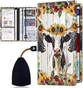 Car Registration and Insurance Card Holder for Women Men, Waterproof PU Leather Glove Box Car Organizer with Magnetic Shut, Vehicle Document Holder for Driver License,Cards, Cow Sunflower Pattern