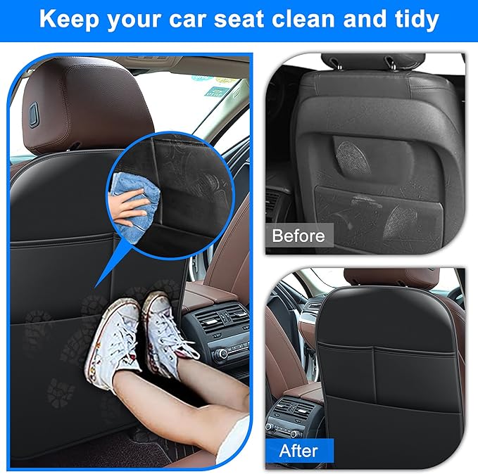 Ahsrnl Kick Mats Back Seat Protector Fit for Jeep Commander with 2 Pocket Storage Organizer - Faux Leather Waterproof Dirt Proof for Kids Feet Automotive Accessories (1 Pair,Black)